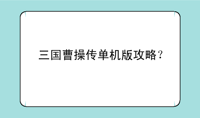 三国曹操传单机版攻略？
