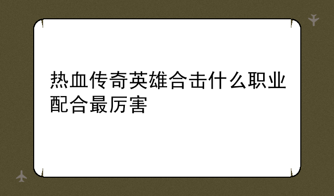 热血传奇英雄合击什么职业配合最厉害