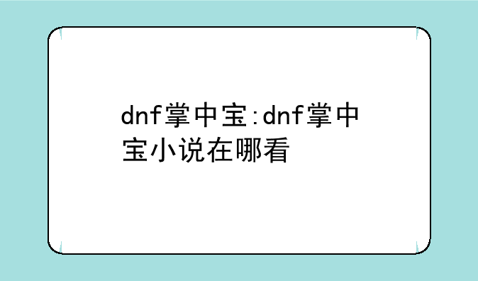 dnf掌中宝:dnf掌中宝小说在哪看