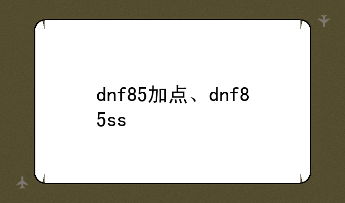 dnf85加点、dnf85ss
