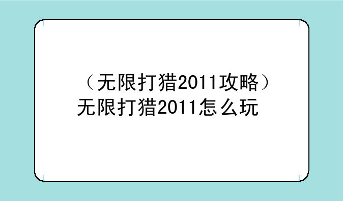 （无限打猎2011攻略）无限打猎2011怎么玩