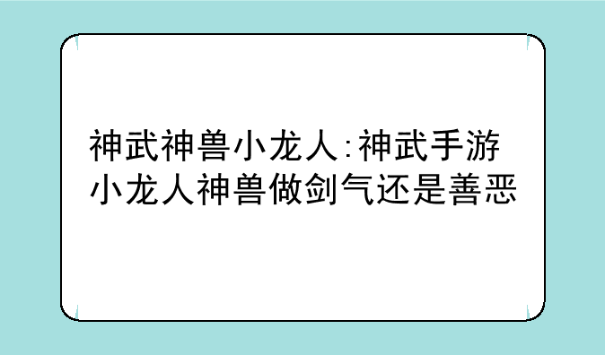 神武神兽小龙人:神武手游小龙人神兽做剑气还是善恶