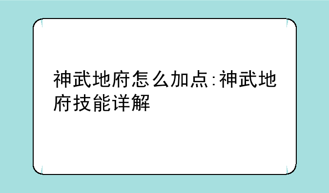 神武地府怎么加点:神武地府技能详解