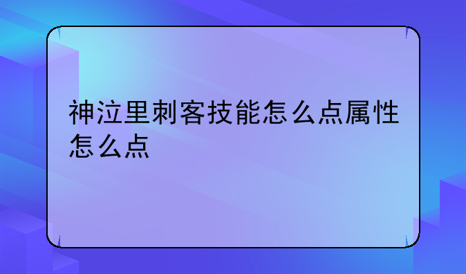 神泣里刺客技能怎么点属性怎么点