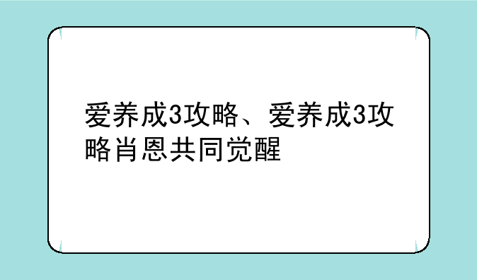 爱养成3攻略、爱养成3攻略肖恩共同觉醒