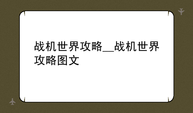 战机世界攻略__战机世界攻略图文